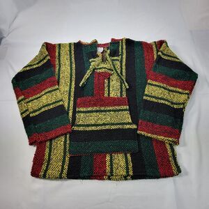 Artesanias Cuamatzi Mexican Long Sleeve Hooded Jacket Mens Size S Yellow Red